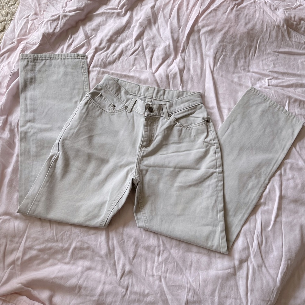 Khaki jeans, riveted by Lee